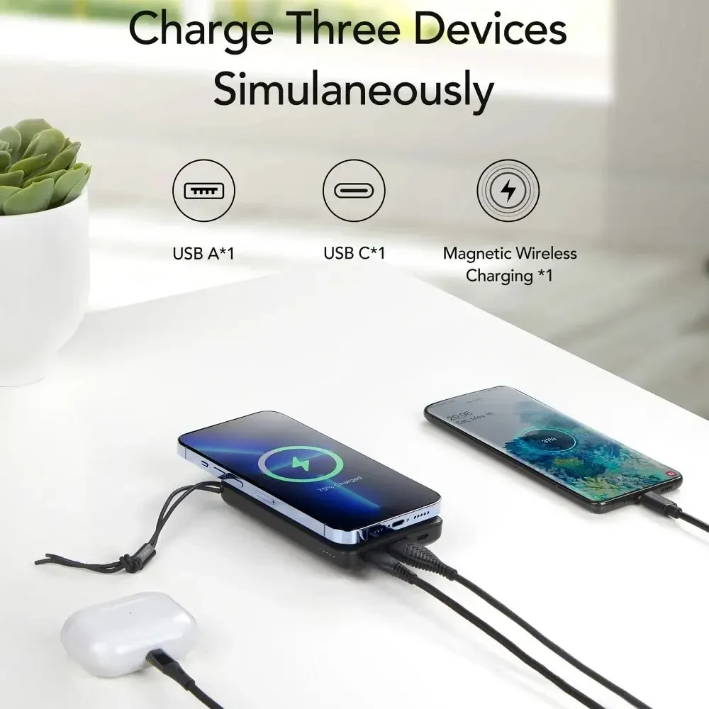 Išorinė baterija POWER BANK VEGER (VP1151) 10000mAh su belaidžiu įkrovikliu (Magsafe 15W) balta