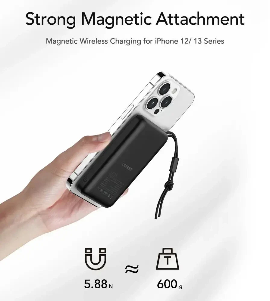 Išorinė baterija POWER BANK VEGER (VP1151) 10000mAh su belaidžiu įkrovikliu (Magsafe 15W) balta