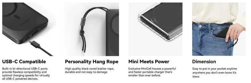 Išorinė baterija POWER BANK VEGER (VP1151) 10000mAh su belaidžiu įkrovikliu (Magsafe 15W) balta