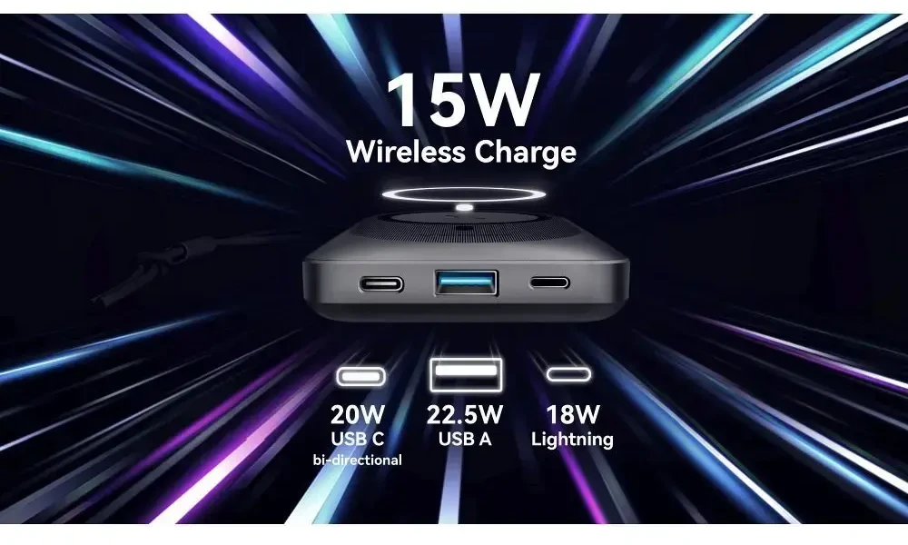 Išorinė baterija POWER BANK VEGER (VP1151) 10000mAh su belaidžiu įkrovikliu (Magsafe 15W) balta