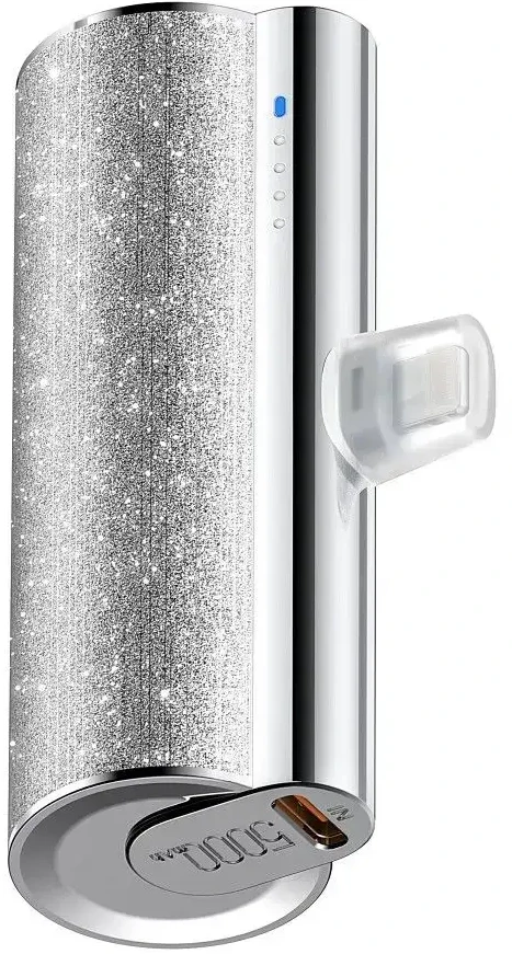 Nešiojamoji baterija Veger PlugOn (W0573) PD QC3.0 2,4A 12W 5000 mAh su integruota USB C jungtimi, sidabrinis