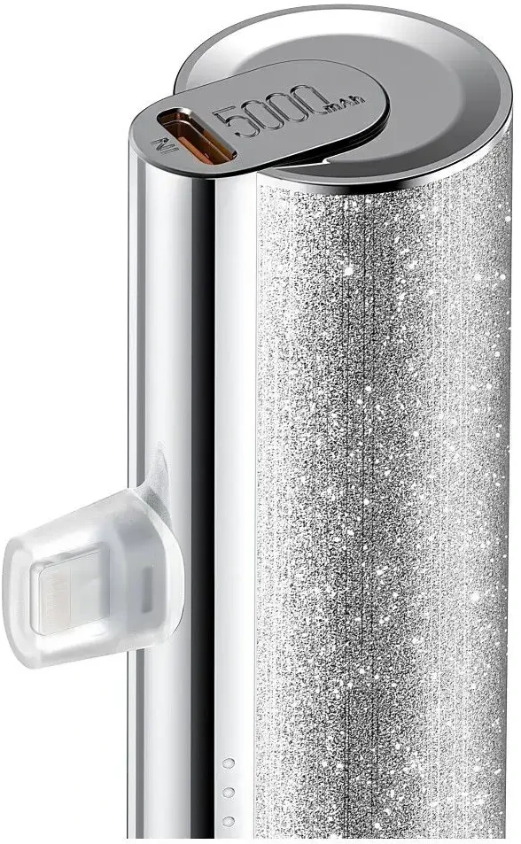 Nešiojamoji baterija Veger PlugOn (W0573) PD QC3.0 2,4A 12W 5000 mAh su integruota USB C jungtimi, sidabrinis