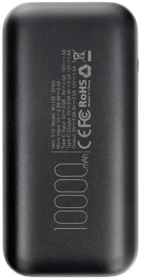 Powerbank Veger S10 (W1135) PD QC3.0 3A 20W 10000 mAh juodas