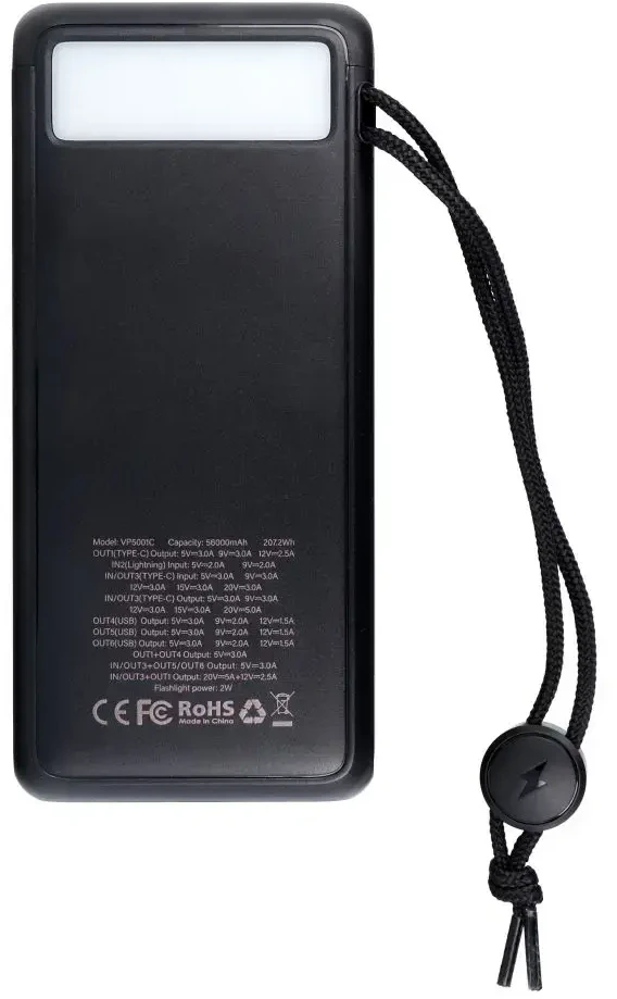 Veger Tank Boost (W5001C) Power Bank | 56,000 mAh | 130W | PD, QC | USB-A, USB-C | juodas