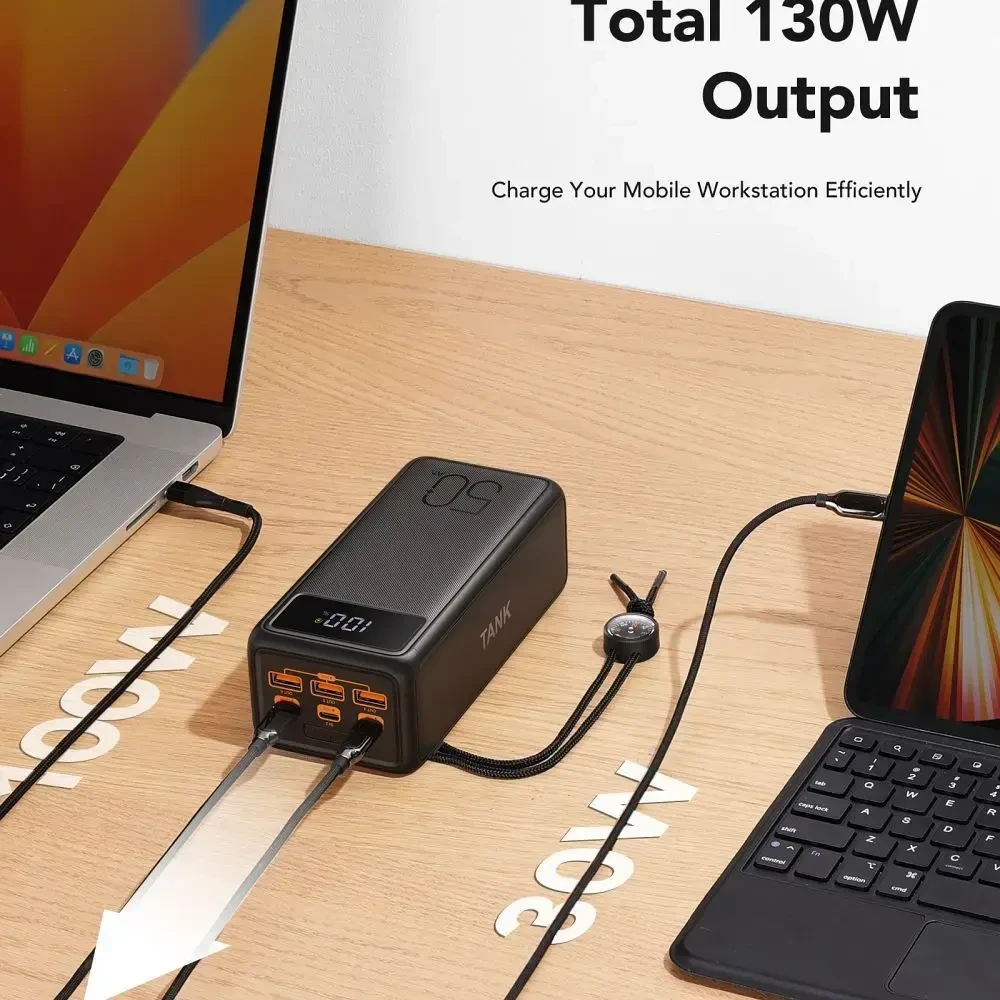 Veger Tank Boost (W5001C) Power Bank | 56,000 mAh | 130W | PD, QC | USB-A, USB-C | juodas