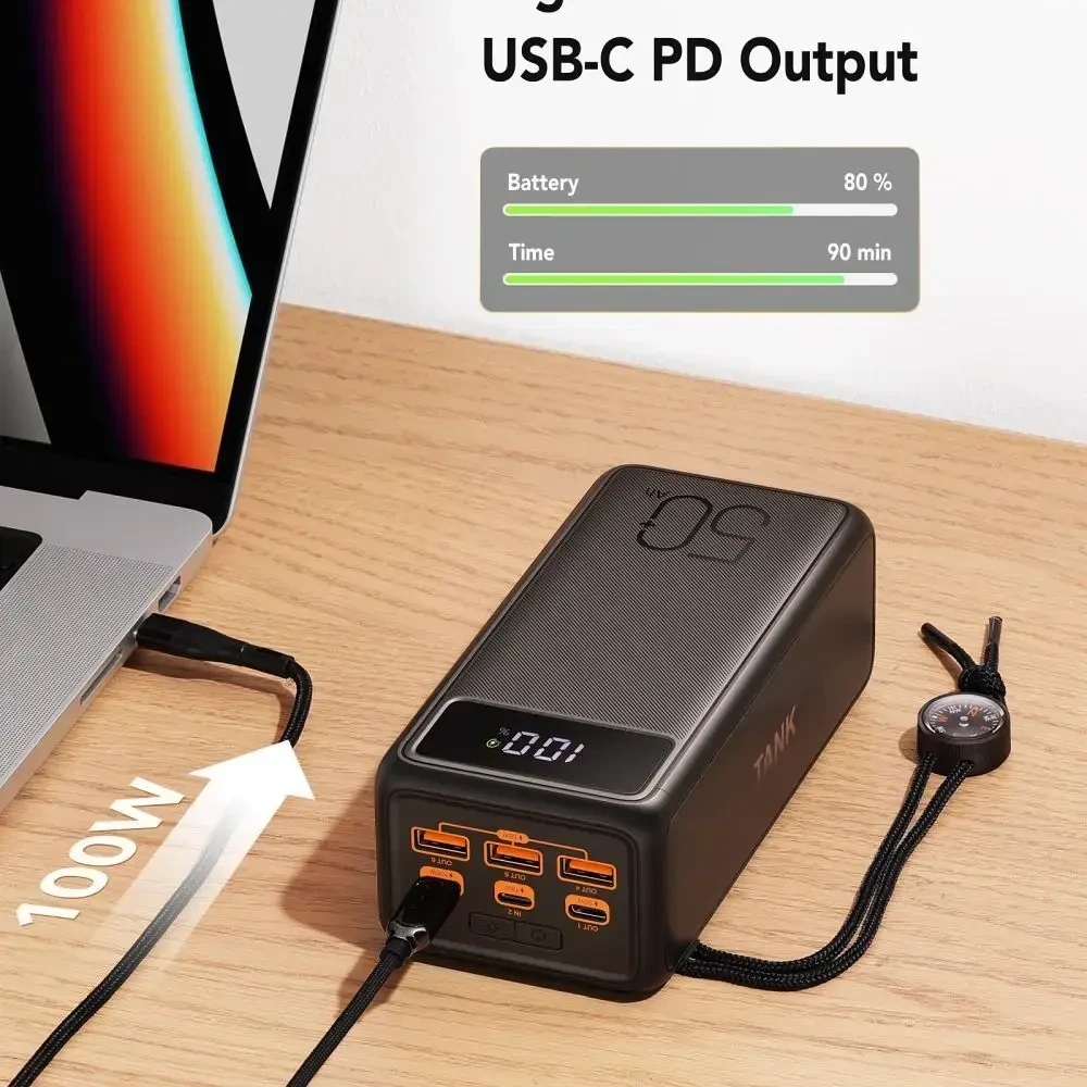 Veger Tank Boost (W5001C) Power Bank | 56,000 mAh | 130W | PD, QC | USB-A, USB-C | juodas