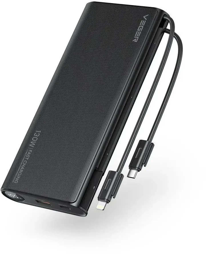 Nešiojamoji baterija Veger TCE130 (W2503) PD 130W 25000 mAh su integruotais C tipo laidais / Lightning juodas
