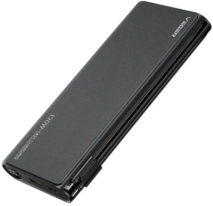 Nešiojamoji baterija Veger TCE130 (W2503) PD 130W 25000 mAh su integruotais C tipo laidais / Lightning juodas
