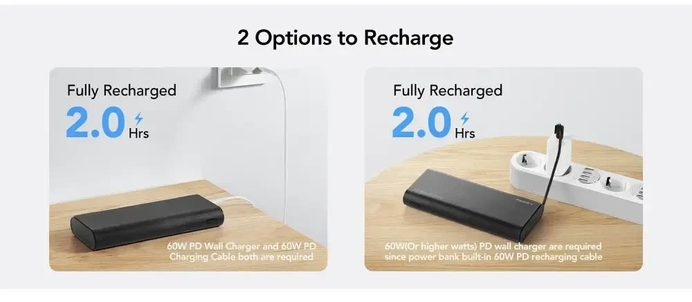 Nešiojamoji baterija Veger TCE130 (W2503) PD 130W 25000 mAh su integruotais C tipo laidais / Lightning juodas