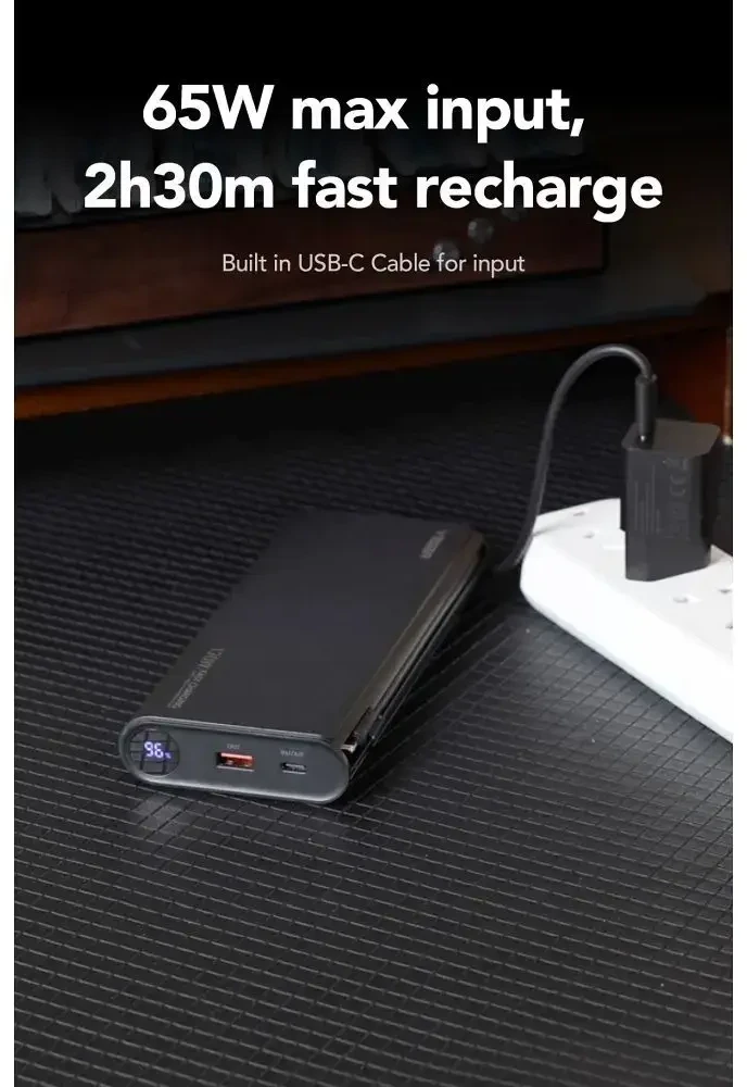 Nešiojamoji baterija Veger TCE130 (W2503) PD 130W 25000 mAh su integruotais C tipo laidais / Lightning juodas