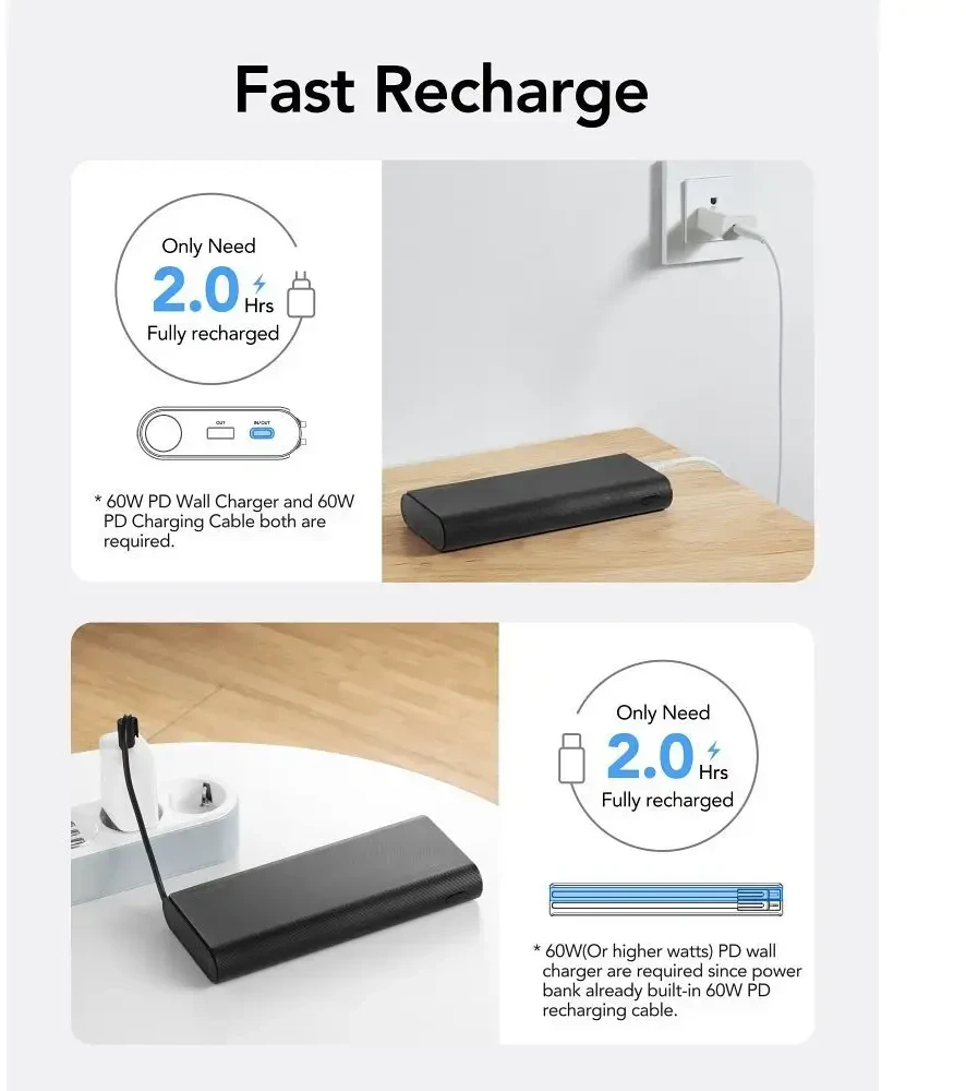 Nešiojamoji baterija Veger TCE130 (W2503) PD 130W 25000 mAh su integruotais C tipo laidais / Lightning juodas