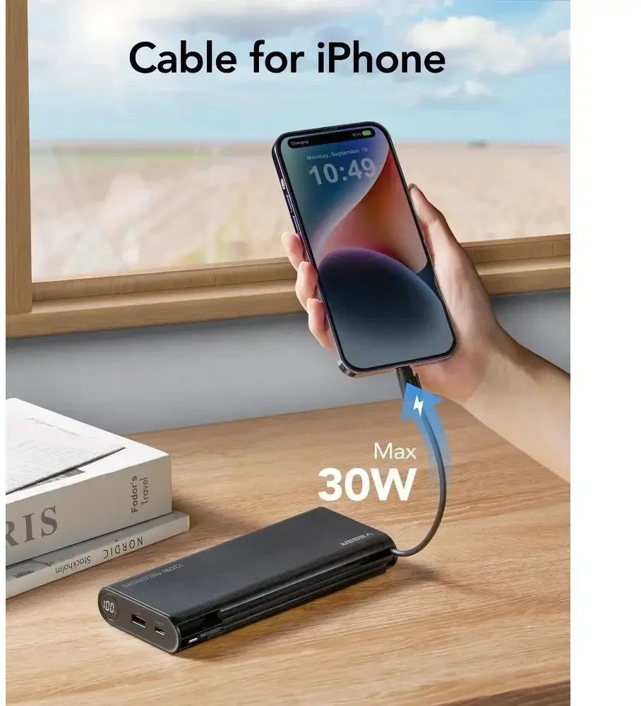 Nešiojamoji baterija Veger TCE130 (W2503) PD 130W 25000 mAh su integruotais C tipo laidais / Lightning juodas