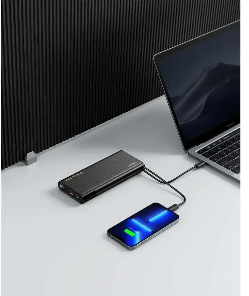 Nešiojamoji baterija Veger TCE130 (W2503) PD 130W 25000 mAh su integruotais C tipo laidais / Lightning juodas
