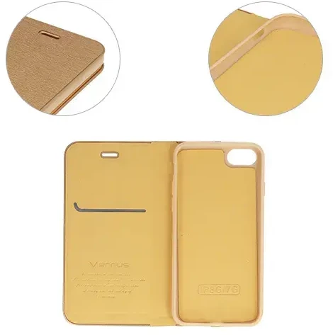 Vennus Book dėklas su rėmeliu skirtas Apple iPhone 13 Mini aukso spalvos