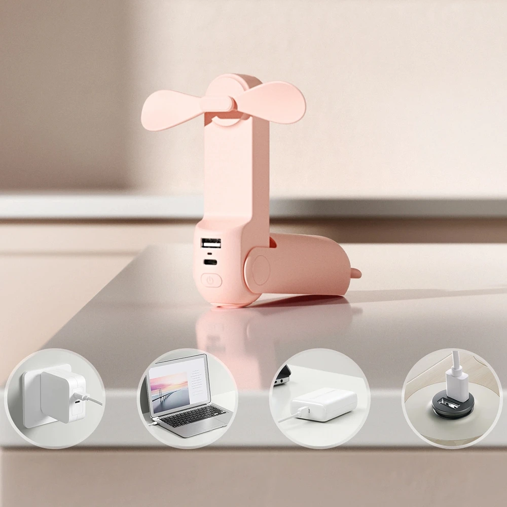 „Jisulife“ nešiojamas ventiliatorius „Life8 Plus“ su USB įkroviklio funkcija, 4500 mAh, ir žibintuvėliu - Rožinė
