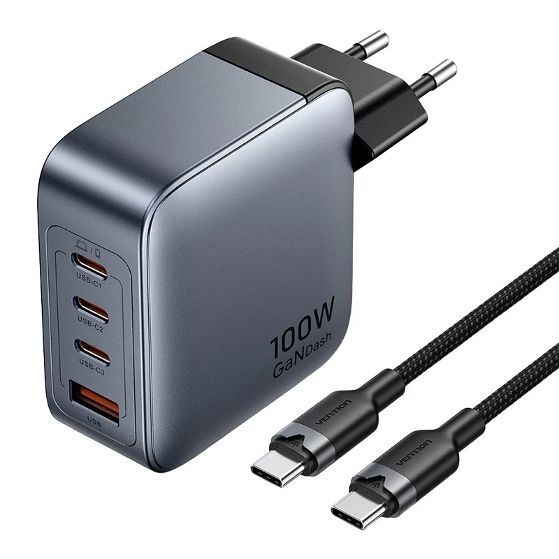 „Vention“ 100 W GaN 1 x USB-A 3 x USB-C + USB-C į USB-C kabelis 1 m