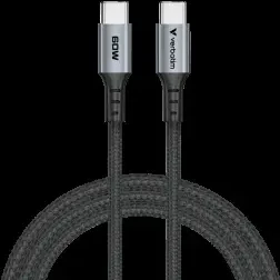 „Verbatim“ sinchronizavimo ir įkrovimo laidas USB-C į USB-C, 60 W, 120 cm, Juodas
