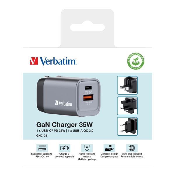 Verbatim - GNC-35 GaN Charger 2 Port 35W USB-A/USB-C