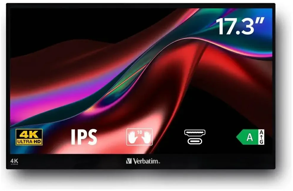 Verbatim 32239 kompiuterio monitorius 43,9 cm (17.3″) 3840 x 2160 pikseliai 4K Ultra HD LCD Lietimui jautrus ekranas Juoda