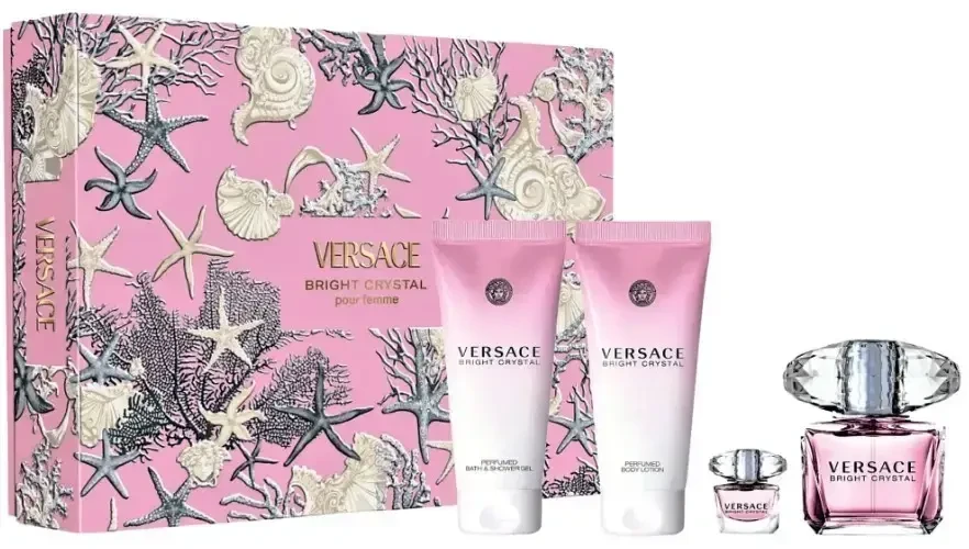 Kvepalų rinkinys moterims Versace Bright Crystal (EDT, 90 ml + EDT, 5 ml + kūno losjonas, 100 ml + dušo želė, 100 ml)