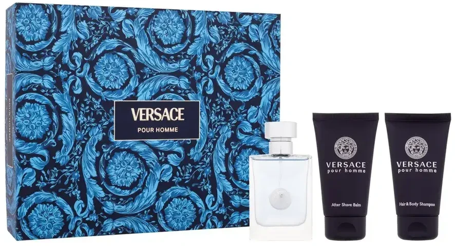 Versace Pour Homme rinkinys vyrams (EDT, 50 ml + balzamas po skutimosi, 50 ml + kūno ir plaukų šampūnas, 50 ml)