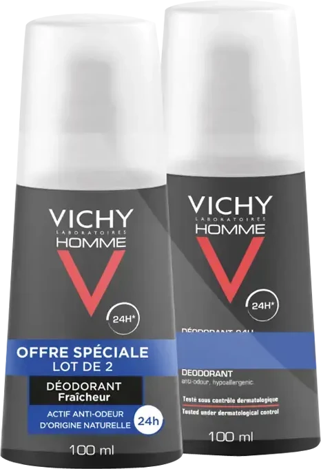Vichy Homme 24H Ultra-Refreshing Dezodorantas dezodorantas vyrams, 2 x 100 ml
