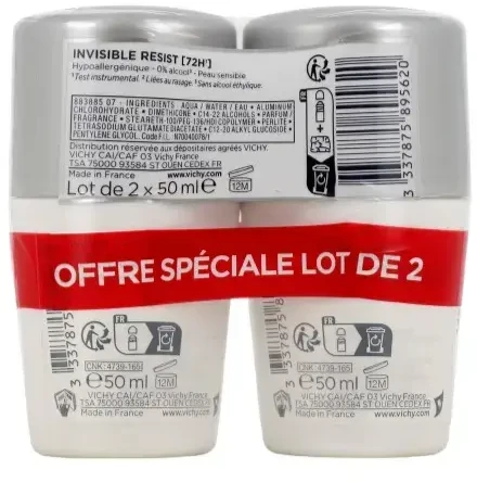 Vichy Invisible Resist Dermo-Deperspirant antiperspirantas, 2 x 50 ml