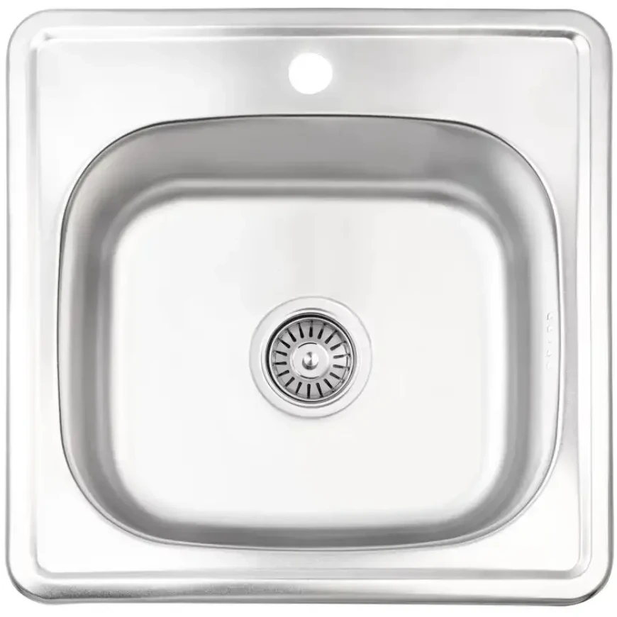 Virtuvės kriauklė AB 480X480X0.8MM, satino, su sifonu