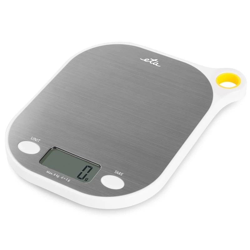Virtuvinės svarstyklės ETA | Kitchen scales | Grami ETA377790000 | Maximum weight (capacity) 8kg | Graduation 1 g | Ekranas type LCD | Baltas/Nerūdijantis plienas