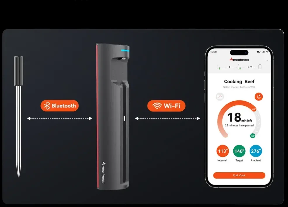 Virtuvinės svarstyklės Nezatříděno Meatmeet Pro smart kitchen thermometer with Bluetooth/WiFi app, grill, orkaitė, smoker - juodas