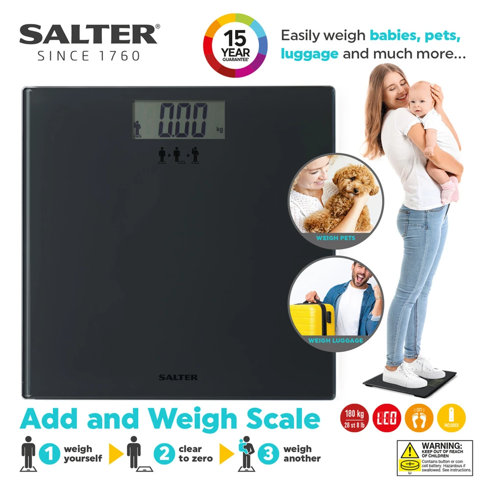 Virtuvinės svarstyklės Salter SA00300 GGFEU16 Add and Weigh Scale Juodas