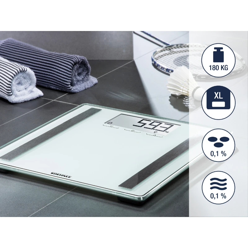 Virtuvinės svarstyklės Skaitmeninės Svarstyklės - Soehnle Shape Sense Control 200, 180kg Talpa, Kūno Kompozicija, Balta