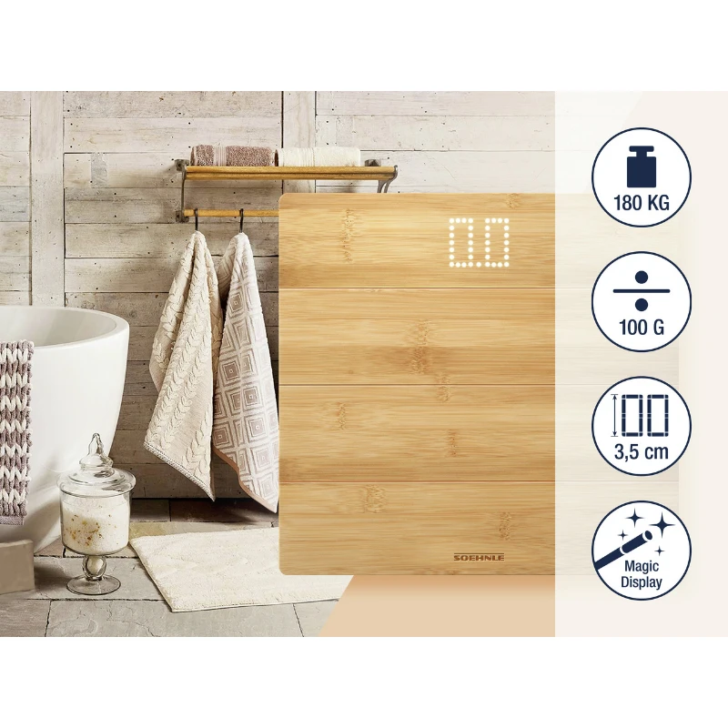 Skaitmeninės Svarstyklės - Soehnle Style Sense Bamboo Magic 180kg 100g Ruda