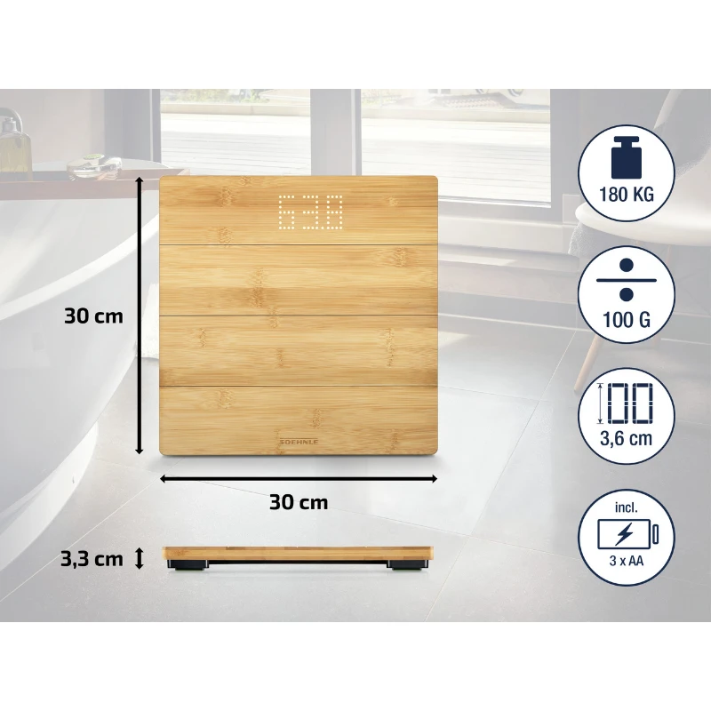 Skaitmeninės Svarstyklės - Soehnle Style Sense Bamboo Magic 180kg 100g Ruda