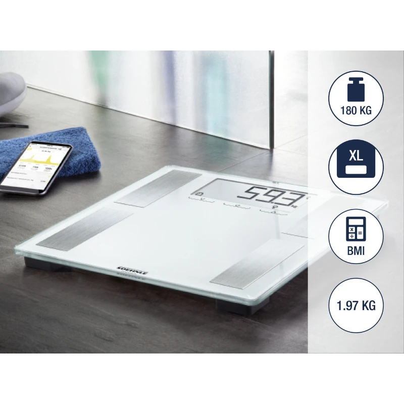 Leifheit Skaitmeninės Svarstyklės - Soehnle Shape Sense Connect 100, 180 kg talpa, Bluetooth, baltos