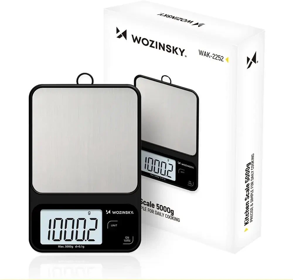 Virtuvinės svarstyklės Wozinsky WAK-2252 virtuvės svarstyklės, tikslios, su dideliu LCD ekranu, iki 5kg - juodas