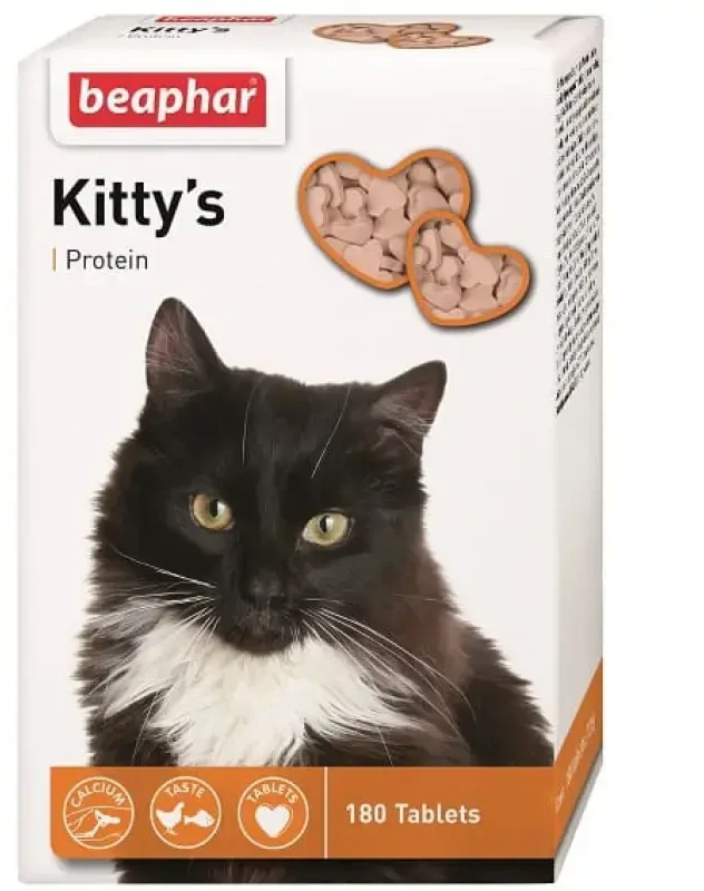 Vitamīni kaķiem - Beaphar KITTY'S + Protein (Fish), 180tab.