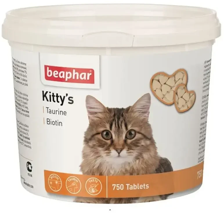 Beaphar KITTY'S + taurinas + biotinas, 750 tablečių.