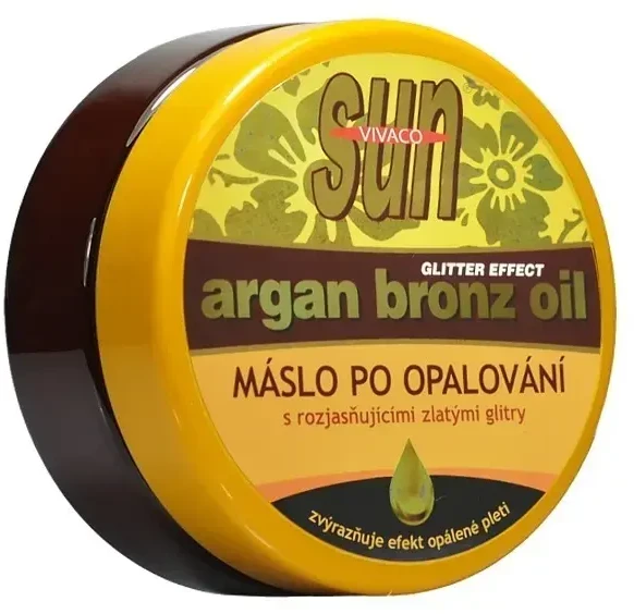 „Vivaco Sun Vital“ skaistinamasis sviestas po deginimosi su ekologišku argano aliejumi ir auksiniais blizgučiais