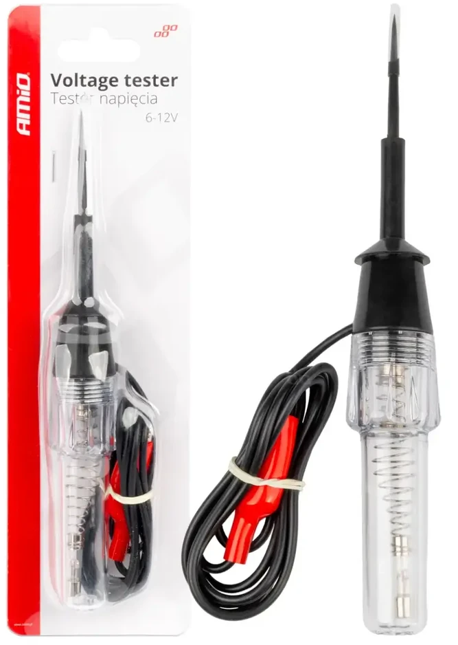 Automobilinis įtampos testeris 6–12V su „krokodilo“ gnybtu, AMIO-04272