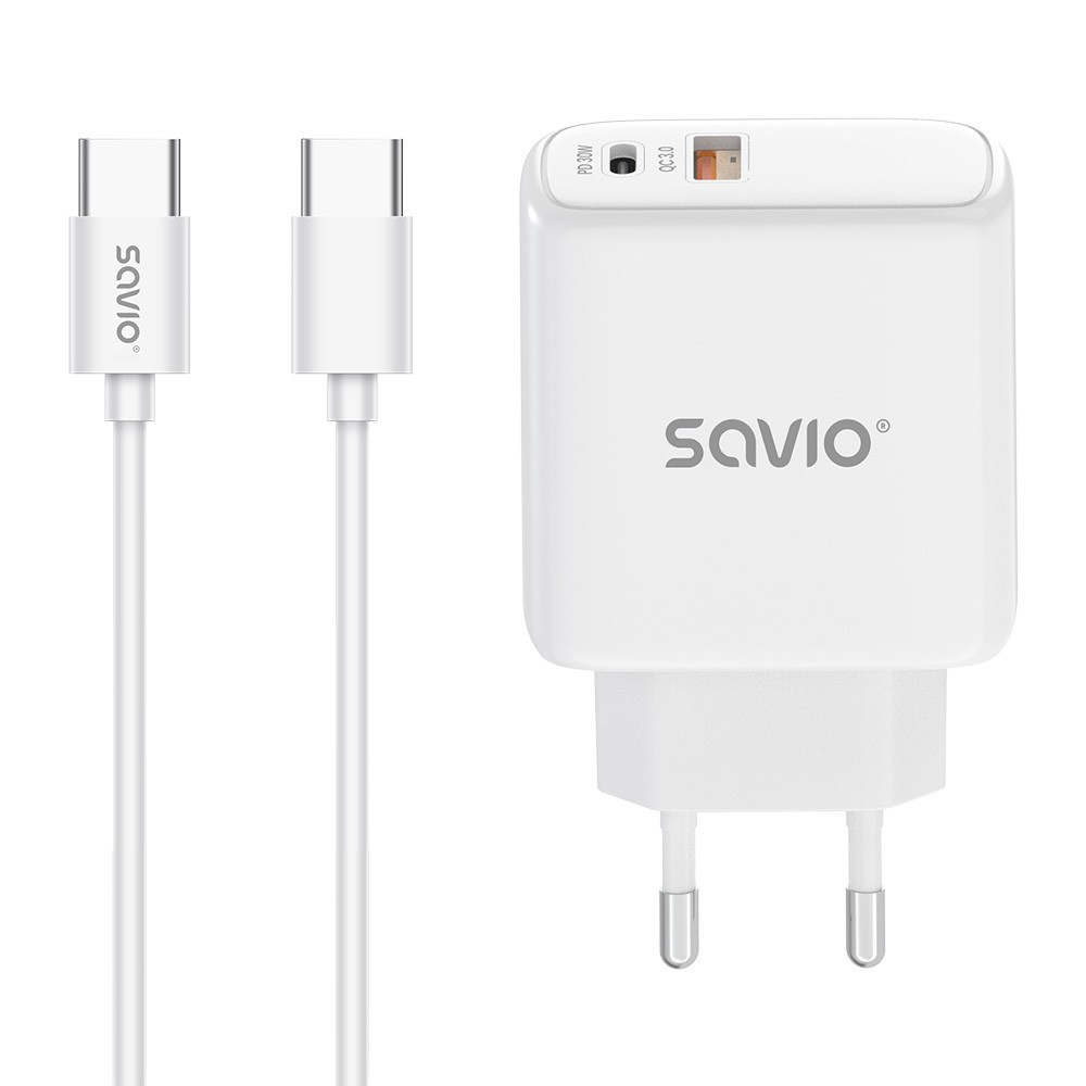 Savio Įkroviklis jungiama į tinklą LA-10 30W Quick Charge Power Delivery 3.0 Balta + Kabelis