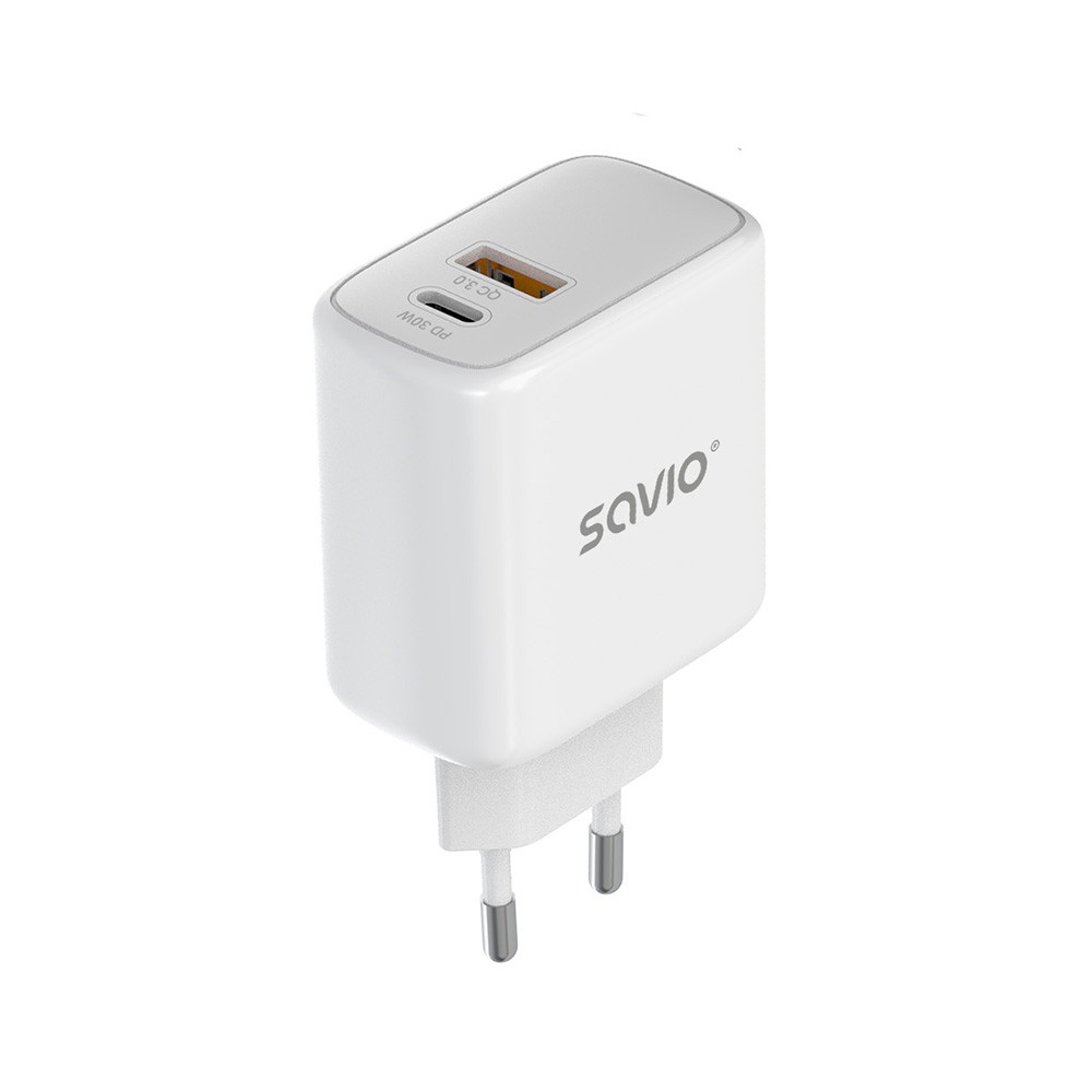 Savio Įkroviklis jungiama į tinklą LA-10 30W Quick Charge Power Delivery 3.0 Balta + Kabelis