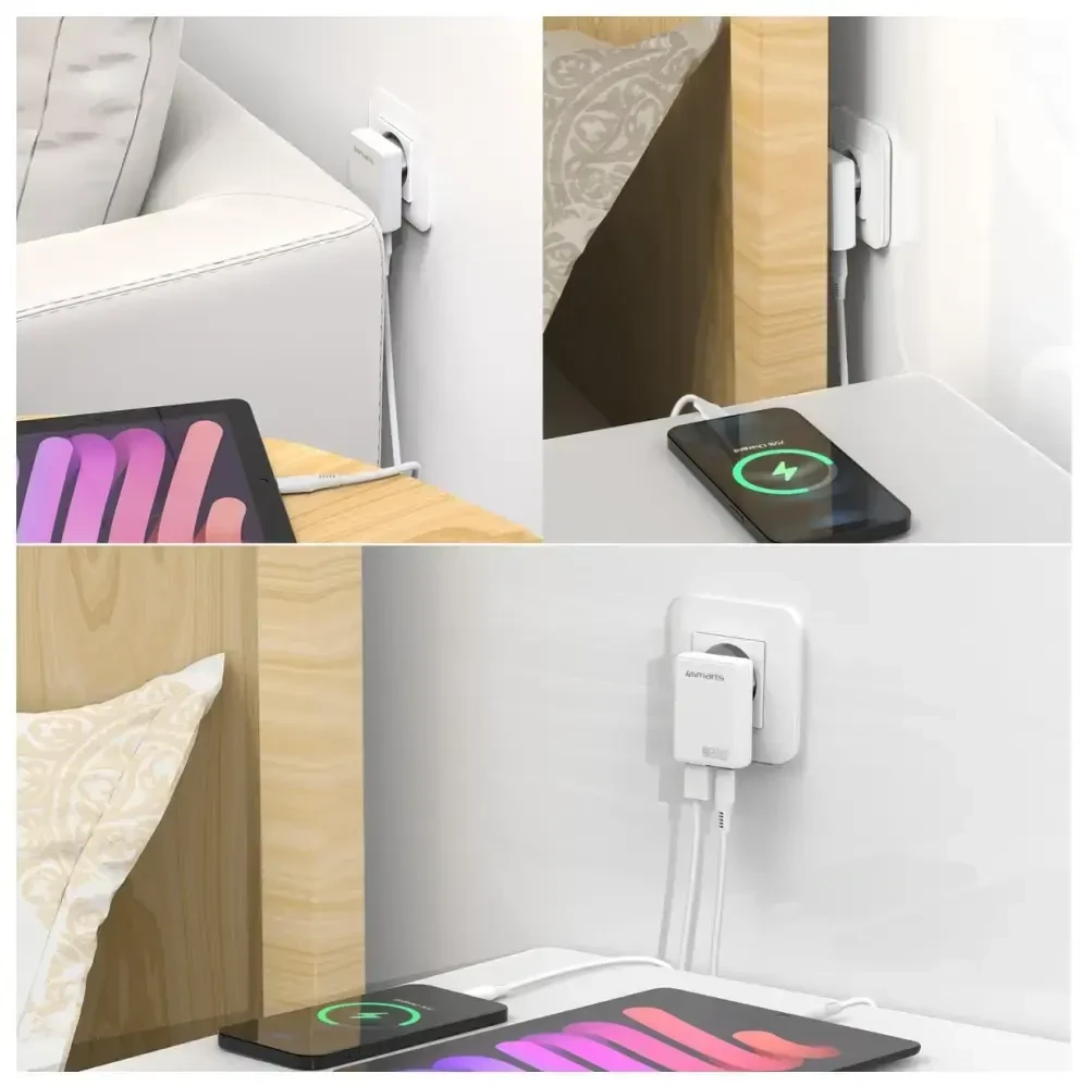 Laidinis įkroviklis 4smarts FlatPlug Duos 20W GaN USB-C + USB-A baltos spalvos