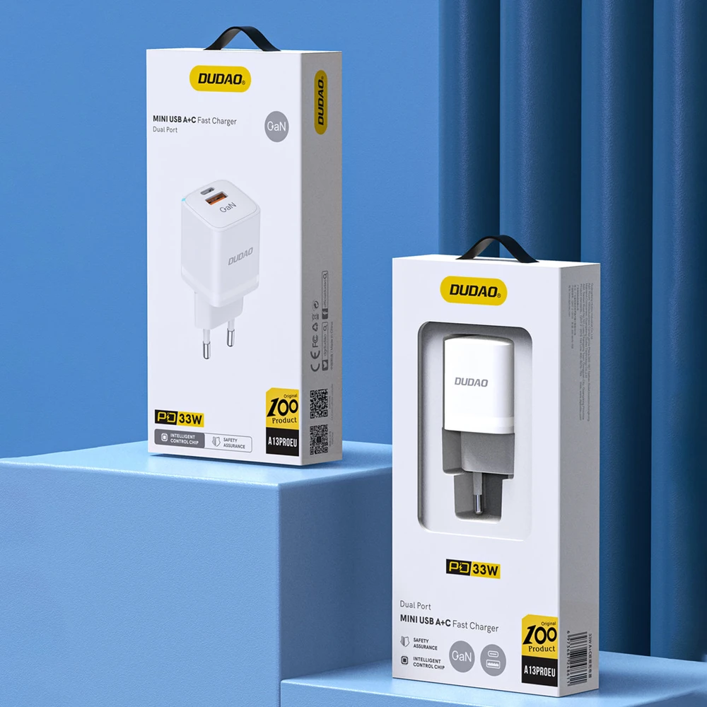 Dudao Įkroviklis jungiama į tinklą GaN 33W PPS USB-C USB-A balta