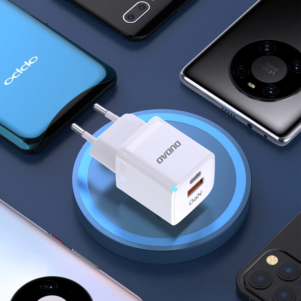 Dudao Įkroviklis jungiama į tinklą GaN 33W PPS USB-C USB-A balta
