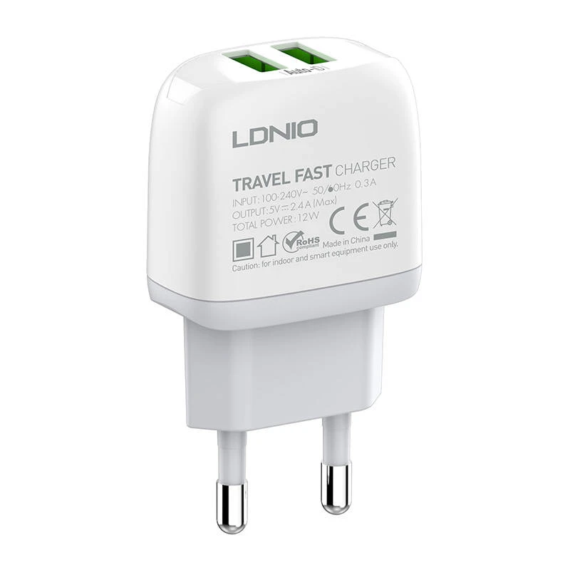 Sieninis įkroviklis LDNIO A2219 2USB + USB-C laidas