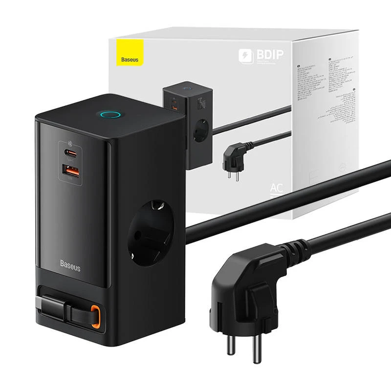 Sieninis įkroviklis / maitinimo juosta Baseus PowerCombo 65W (juoda)