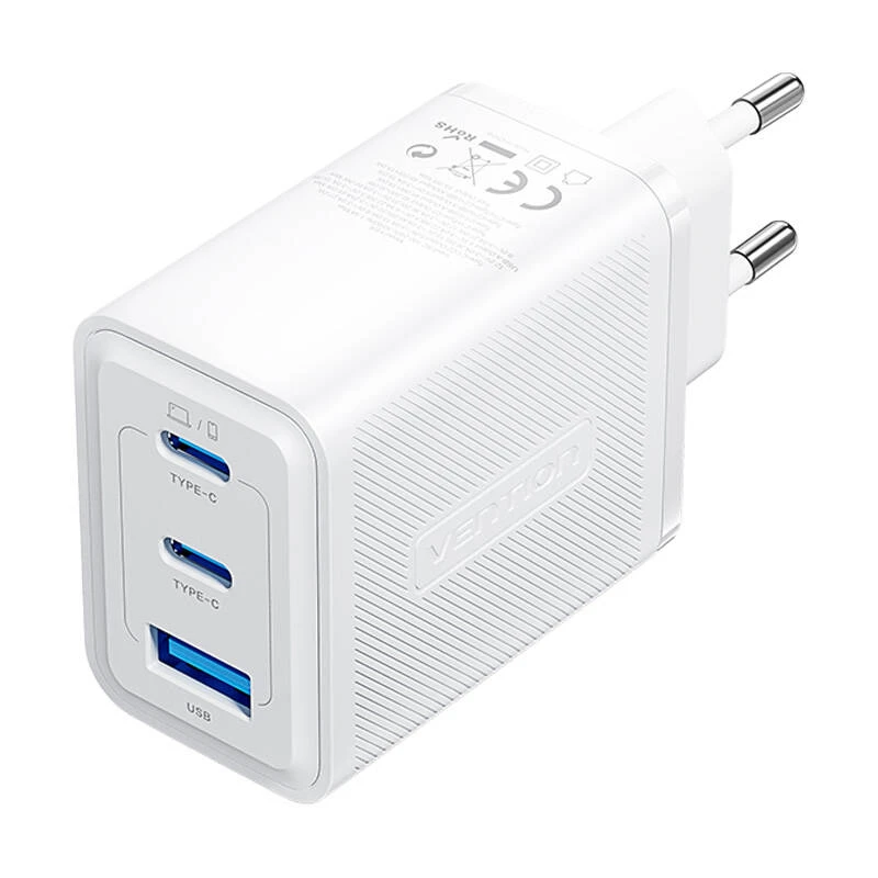 Vention Sieninis įkroviklis, ventiliacija, FERW0-EU, 2xUSB-C, USB-A, 65W/65W/30W, GaN (balta)