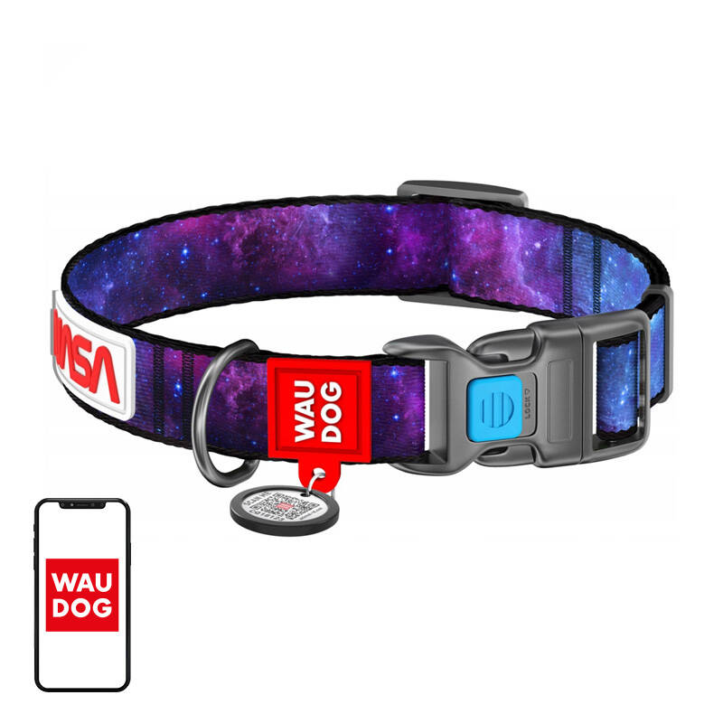 Waudog "NASA21" nailoninis šuns antkaklis su QR kodu, M dydis, plotis 20 mm