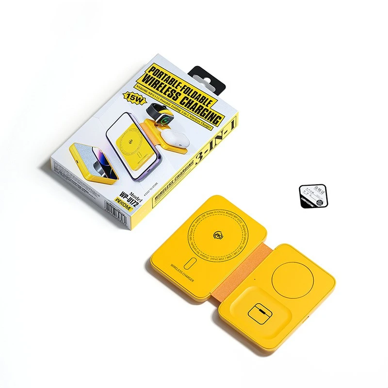 WEKOME WP-U172 - 3-in-1 belaidis įkroviklis su MagSafe for Apple iPhone, Apple Watch, and AirPods + Mirror Geltona